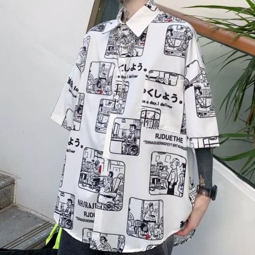 Summer New Style Women Vintage Shirt Street Trend Cartoon Print Shirt Short Sleeve Loose Shirt Fashion Men Shirt