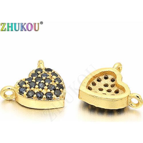 10*8mm Fashion Brass Cubic Zirconia Heart Charms Pendants for DIY Jewelry Findings Accessories, Hole: 0.5mm, Model: VD36