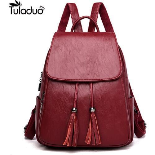 2020 Fashion Ms. new leather backpack tide leisure backpack tide female soft leather Korea version of the wild fringed bags