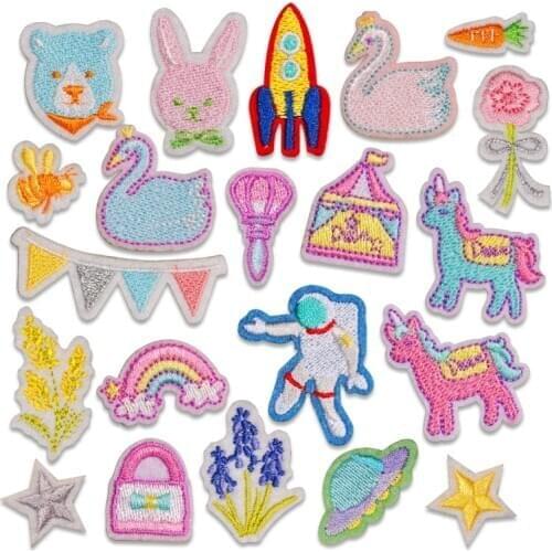 Cartoon Animal Embroidery Patches Clothing Dress DIY Iron On Badge Fruit Rose Flower Star Bear House Bag Bee UFO Custom Badges