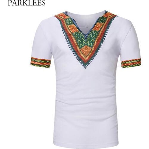 Mens Classic V Neck Short Sleeve T-shirt 2018 Fashion African Dashiki Print Tee Shirt Homme Hip Hop Streetwear T Shirt for Men