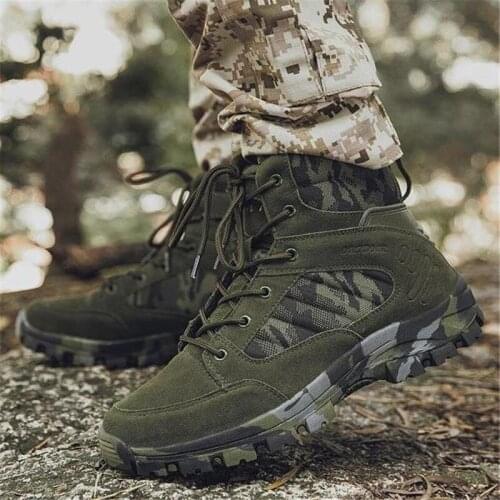 Men Tactical Training Leather Boots Outdoor Sports High-top Hiking Shoes Travel Military Assault Shoes