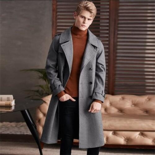 British woolen coat mens grey black casaco masculino loose over the knee 2021 winter new classic fashion woolen long clothes