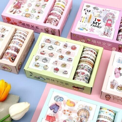 Washi Tape Stickers Set Cute Stationery Stickers Kawaii Masking Taps Scrapbooking DIY Diary Album Decoration Gift School Supplie