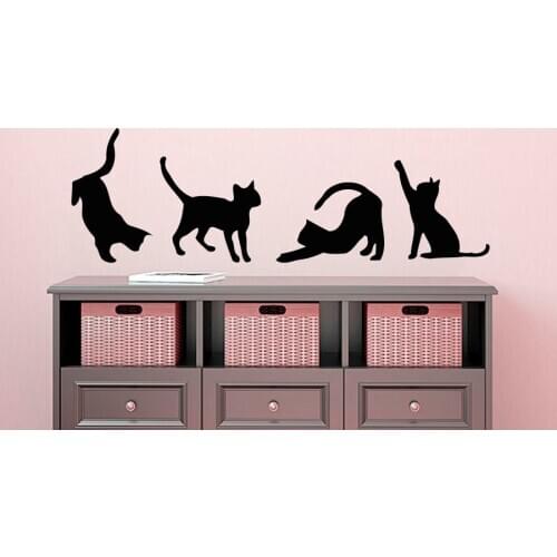 Four Cats Silhouettes Art Wall Sticker Small Pattern Art Wall Decals Cute Cats Special Designed Wall Murals Vinyl Poster Wm-456