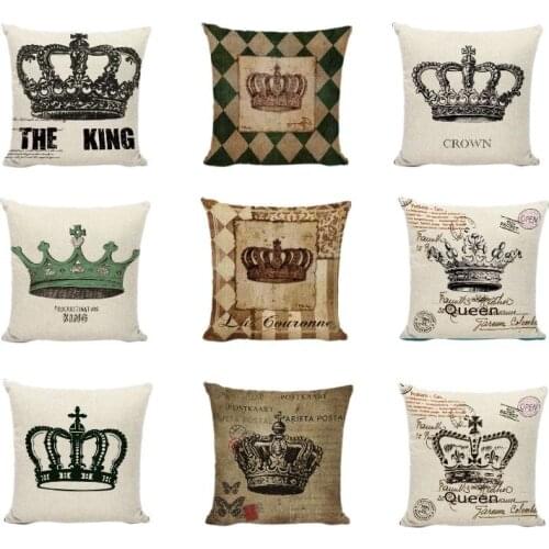 Shabby Chic Crown Pillow Cushion Case Vintage Stamps Printed Cartoon Geometry The King Diamond Promotion Home Decor Pillow Cases