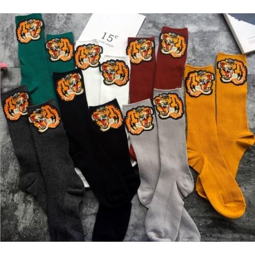 Gtglad Embroidery Socks For Women Winter Retro embroidery tigers Hand- Made Autumn Socks long Cotton Socks New Arrived Fashion
