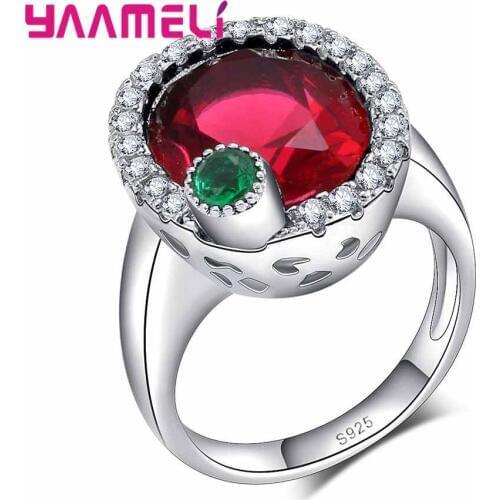 New Fashion 925 Sterling Silver Rings Bridal Wedding Accessories Red Oval Cubic Zirconia Stone Chaming Jewelry Bijoux