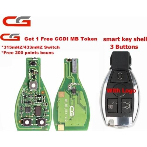 Original CG CGDI MB BE KEY V1.2 For Benz Till FBS3 315MHZ/433MHZ Get 1 Free Token CGDI MB With Smart Key Shell 3/4 Button Logo