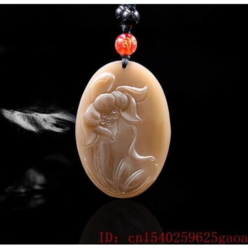 Brown Jade Lotus Pendant for Carved Charm Chinese Necklace Gifts Fashion Flower Jewelry Natural Women Amulet Jadeite
