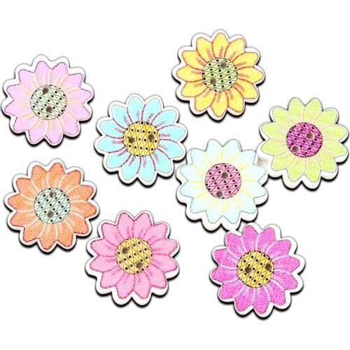 50Pcs 19mm Wooden Sunflower Sewing Buttons For Clothing Flatback Cabochon Scrapbooking Crafts Bouton Decoration Diy Accessories