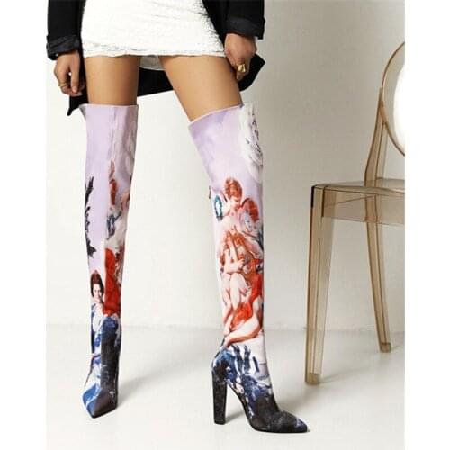 PXELENA Designer Print European Women Over The Knee Boots Super High Heels 2021 Winter Shoes Plus Size 34-43 Party Dress Date OL