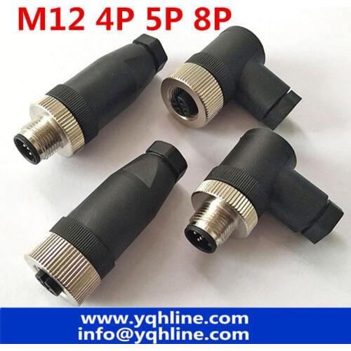 M12 connector sensor waterproof air connector seat male and female screw straight bend 4P 5P 8P Angle plug/ straight plug