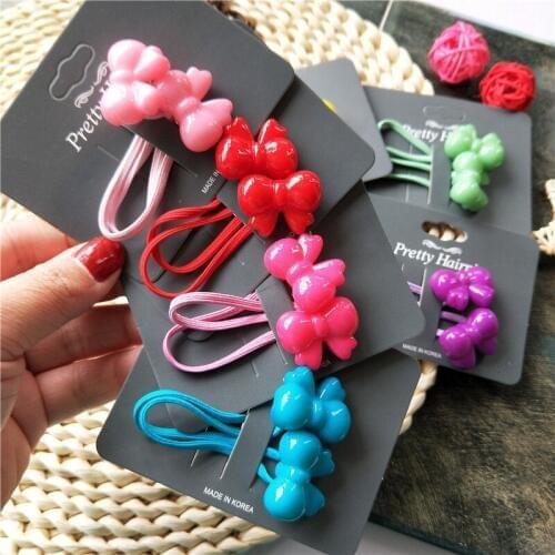 1PCS Bubble Heart Color Bowknot Children Hair Ropes Elastic Rubber Hair Band Baby Headwear Kids Headdress Girls Hair Accessories