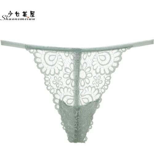 Shaonvmeiwu European and American sexy g-string female lace see-through lady low waist T pants hollow transparent underwear