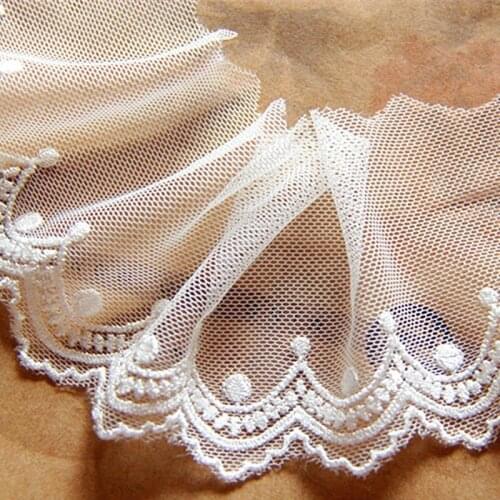 Mesh Embroidery Lace Wave Striped Polyester Embroidered White Scalloped Lace Sewing Garment Accessories 6cm