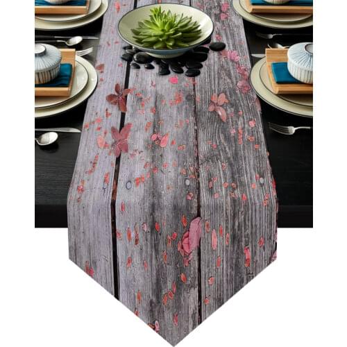 Red Leaves On Wooden Board Modern Table Runner Wedding For Party Event Home Decoration Table Cover Mat Decor Accessories