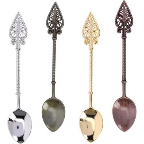 Medieval Retro Dessert Spoon Coffee Ice Cream Mix Spoon Carving Alloy Teaspoon Vintage Staff Cake Tea Stirring SpoonTable Decor