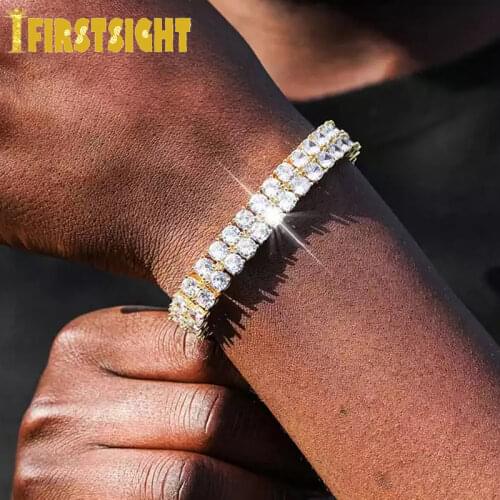 Iced Out Bling 2 Row CZ Cubic Zircon Bracelets Silver Color 10mm Tennis Chain 5A CZ Charm Bracelet Women Men Hip hop Jewelry