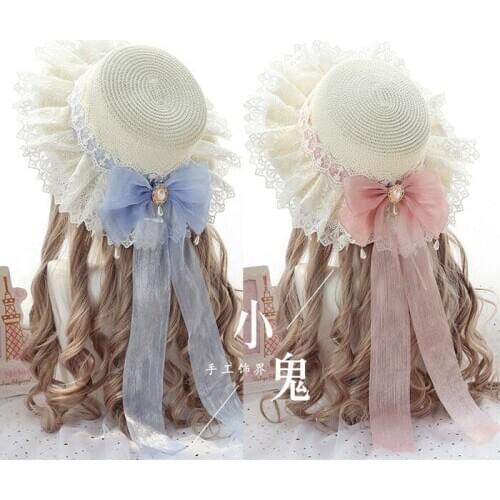 Lolita mermaid Jizhuguang big bow ribbon ribbon Japanese sweet fairy lace soft sister shade grass hat