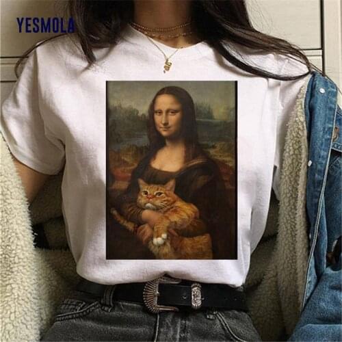 YESMOLA Harajuku Aesthetic Tshirt Women Mona Lisa Spoof Personality Oil Painting Tops Vintage 90s Female T-shirt
