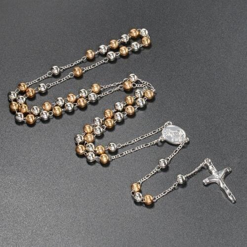 Female Vintage Long Chain Rosary Necklace Catholic Alloy Beads Religious Cross Pendants Necklaces for Women Men Accessories
