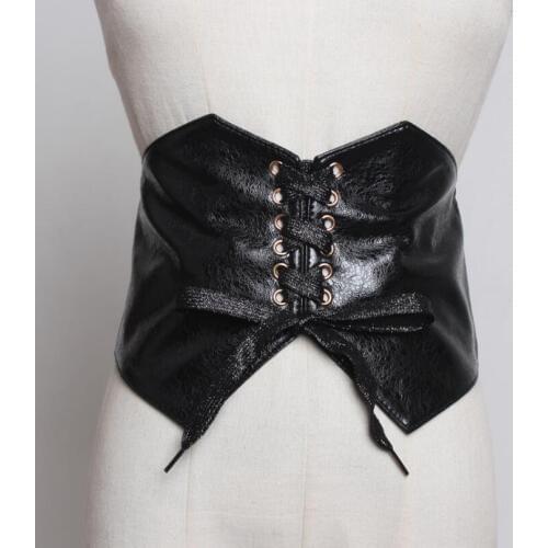 Womens runway fashion patent pu leather bandage Cummerbunds female Dress coat Corsets Waistband Belts decoration wide belt 2193