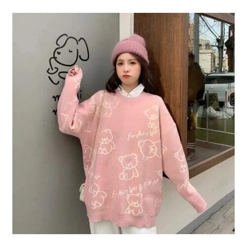 Korean Version Of Lively Cute Headwear Sweater Female Round Neck Knitted Cartoon Kawaii 2021 Spring And Autumn New Products