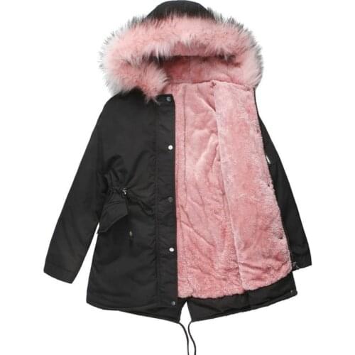 Quanss Plus Size Winter Clothes Womens Hooded Faux Fur Jacket Thick Warm Plus Velvet Outwear 2021 Parkas Female Padded Coats