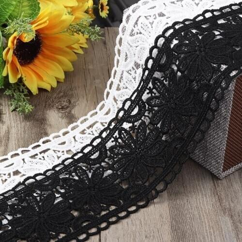 1 Yard Milk Silk Embroidered Lace Black/White Lace Fabric African Lace Trim Latest Lace Ribbon Wedding Applique