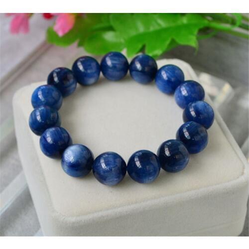 15mm Big Genuine Natural Blue Kyanite Cat Eye Gem Stone Crystal Round Beads Bracelet Power Stretch Bracelet For Women And Men