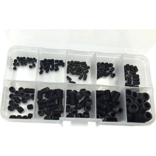 200PCS M3 M4 M5 M6 M8 Hex Head Socket Hex Grub Screw Set Assortment Kit(Black Alloy Steel)