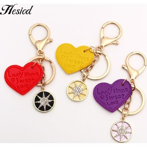 2021 Hesiod Women Fashion Keychain PU Love Round Starts Dripping Oil Charm Car Bag pendant Key Ring Best Party Gift Jewelry