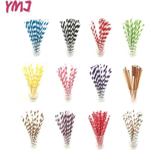 25Pcs Drinking Paper Straws Halloween Christmas Decoration Gift Birthday Party Event Supplies Metallic Gold Star Foil Stripe