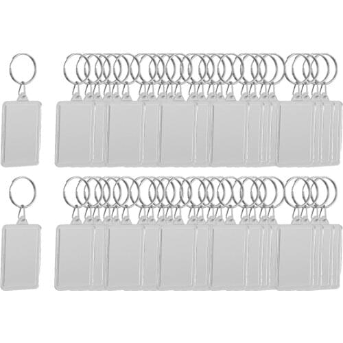 50PC Acrylic Metal Rectangle Transparent Key Ring Keychain Blank Photo Frame