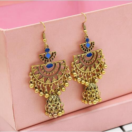 Afghan Bohemian Gold Bells Drop Dangle Big Long Tassel Earrings for Women Ethnic Jhumka Vintage Egyptian Turk Indian Jewelry