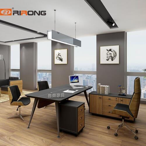 Black simple modern Small Size with cabinet wood veneer office manager ceo desk table