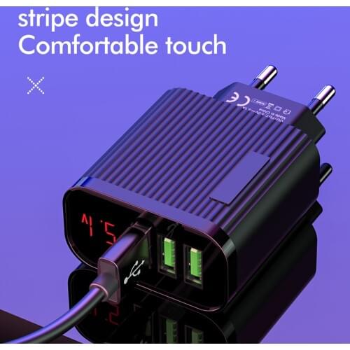 Phone Travel Wall Charger Adapter Digital Display USB Charger EU Plug 3 Port 3A Max Smart Fast Charger For iPhone Samsung Xiaom