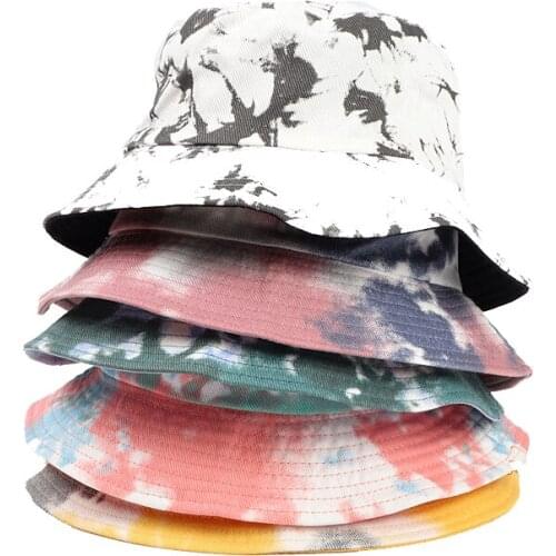 Double-sided Wearing Cap Visor Rainbow Color Bucket Hat Men And Women Cotton Flat Sun Hat Reversible Sun Tie Dye Fisherman Hat