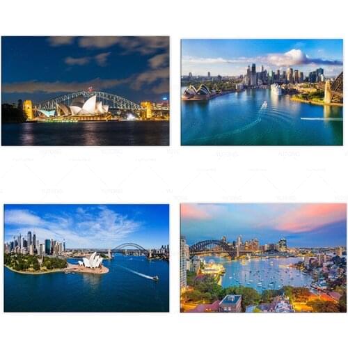 Sydney harbor skyline at night with bridge And opera house Posters Prints Modern Art Home Wall Decor For Living Room