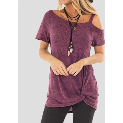 Sexy T Shirt Women Cold-shoulder Short Sleeve 2021 New Summer Tee Shirts Women Clothes Fashion Tie Long Tees Female camiseta