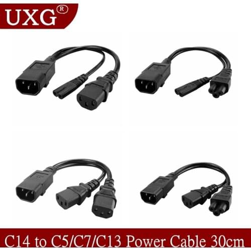 IEC320 C14 C8 To 2X C7 C5 C13 Y Split AC Power Cord, IEC Figure 8 Male To 2 Female 1 In 2 Out AC C7 C8 C5 Power Cable 30cm Black