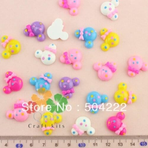 220pcs Kawaii little Flatback Resin cabochon folka dot micky minnie w/ polka dots, bow Deco Cabochons 20mm-SZ0572