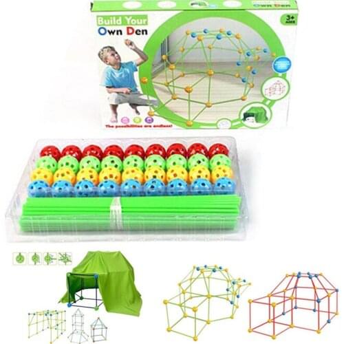 Construction Fort Building Block Kit For Children Girls Boys Build Your Own Den DIY Multicolor 3D Castles Tunnels Tents Toy Set