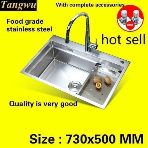 Free shipping Hot sell Kitchen sink fashion manual food grade 304 stainless steel 4 mm thick single slot durable 730x500 MM