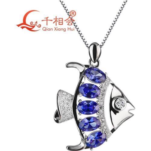 Lovely Fish Shape Cubic Zirconia Pendant Necklace Personality 925 Sterling Silver Pendant