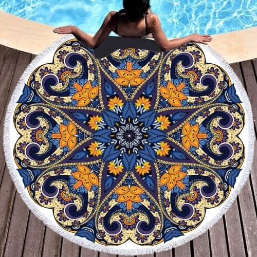Fashion Black Gold Galloping Horse Mandala Geometric Pattern Microfiber Circular Beach Towel Yoga Mat Beach Towel Decoration