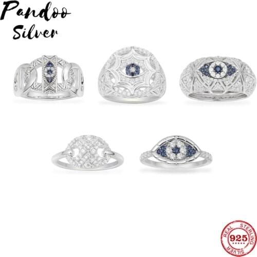 PANDOO Fashion Charm 925 Silver, Lucky Eye Ring Jewelry Gift Finger Rings For Men Women Fashion Jewelry