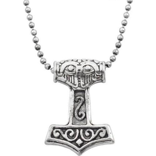 Mens Nordic Viking Pendant Antique Silver and Gold Myth Viking Totem Necklace