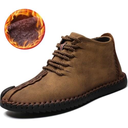 Spring Winter boots for Men Vintage Leather sneakers size Retro Ankle boots Mid-Top handmade shoes Zapatos de hombre 35